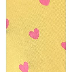 Babyhug Cotton Knit Frill Sleeves Nighty With Heart Print - Yellow