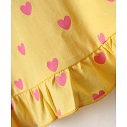 Babyhug Cotton Knit Frill Sleeves Nighty With Heart Print - Yellow