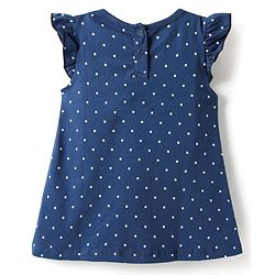 Babyhug Cotton Knit Frill Sleeves Nighty With Text & Polka Dot Print - Navy Blue