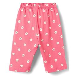 Babyhug Cotton Knit Half Sleeves Capri Night Suit With Floral Print - Green & Pink