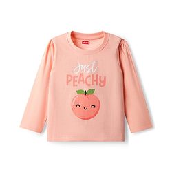 Babyhug Cotton Knit Full Sleeves Night Suit With Peach Print - Peach