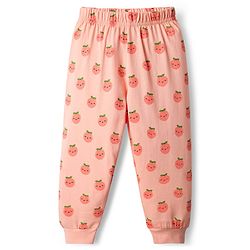 Babyhug Cotton Knit Full Sleeves Night Suit With Peach Print - Peach