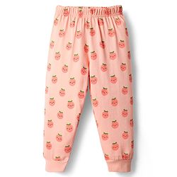 Babyhug Cotton Knit Full Sleeves Night Suit With Peach Print - Peach