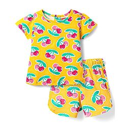 Babyhug Cotton Knit Half Sleeves Co-ords Short Night Suit With Tropical Print - Yellow