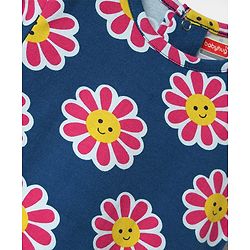 Babyhug Cotton Knit Half Sleeves Shorts Co-Ord Night Suit With Floral Print - Navy Blue