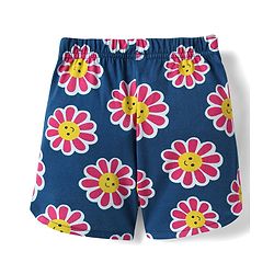 Babyhug Cotton Knit Half Sleeves Shorts Co-Ord Night Suit With Floral Print - Navy Blue