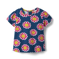 Babyhug Cotton Knit Half Sleeves Shorts Co-Ord Night Suit With Floral Print - Navy Blue