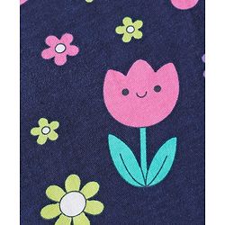 Babyhug Cotton Knit Half Sleeves Shorts Co-Ord Night Suit With Floral & Fruit Print - Navy Blue