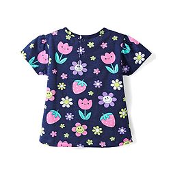 Babyhug Cotton Knit Half Sleeves Shorts Co-Ord Night Suit With Floral & Fruit Print - Navy Blue