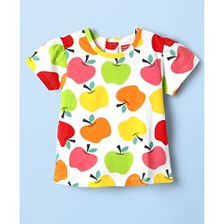 Babyhug Cotton Knit Half Sleeves Co-ords Shorts Night Suit With Tropical Theme Print - White