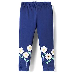 Babyhug Cotton Lycra Knit Full Length Leggings with Floral Print - Navy Blue