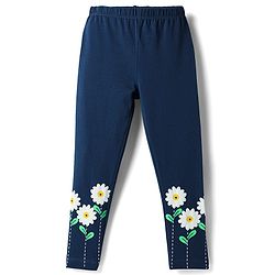 Babyhug Cotton Lycra Knit Full Length Leggings with Floral Print - Navy Blue