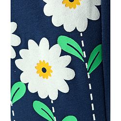 Babyhug Cotton Lycra Knit Full Length Leggings with Floral Print - Navy Blue
