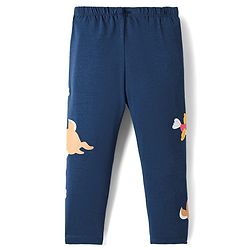 Babyhug Cotton Lycra Knit Full Length Leggings with Bunny Print - Navy Blue
