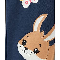 Babyhug Cotton Lycra Knit Full Length Leggings with Bunny Print - Navy Blue