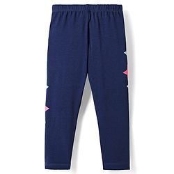 Babyhug Cotton Lycra Knit Full Length Leggings with Star Print - Navy Blue