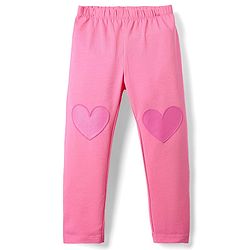 Babyhug Cotton Lycra Knit Full Length Leggings with Heart Embroidery - Pink