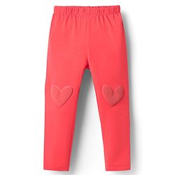 Babyhug Cotton Lycra Knit Full Length Leggings With Heart Patch - Dark Pink