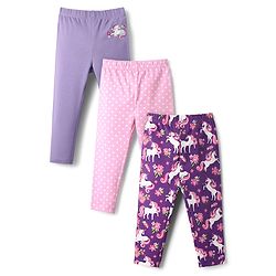 Babyhug Cotton Lycra Knit Full Length Unicorn & Polka Dot Printed Leggings Pack of 3 - Multicolor
