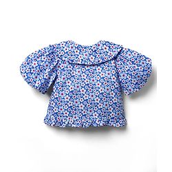 Babyhug Woven Half Puffed Sleeves Peter Pan Collared Crop Top with Floral Print - Blue