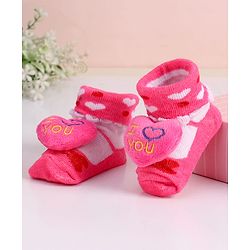 Cute Walk by Babyhug Socks With Heart Print & Applique - Dark Pink