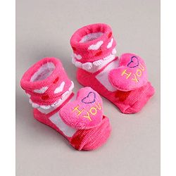 Cute Walk by Babyhug Socks With Heart Print & Applique - Dark Pink