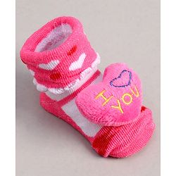 Cute Walk by Babyhug Socks With Heart Print & Applique - Dark Pink