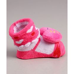 Cute Walk by Babyhug Socks With Heart Print & Applique - Dark Pink