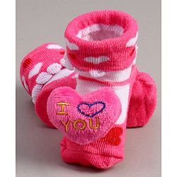 Cute Walk by Babyhug Socks With Heart Print & Applique - Dark Pink