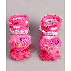 Cute Walk by Babyhug Socks With Heart Print & Applique - Dark Pink