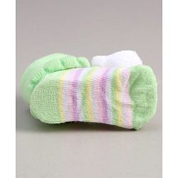 Cute Walk by Babyhug Socks With Stripes & Kitty Applique - Light Green