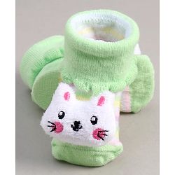 Cute Walk by Babyhug Socks With Stripes & Kitty Applique - Light Green