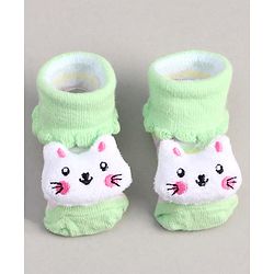 Cute Walk by Babyhug Socks With Stripes & Kitty Applique - Light Green