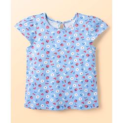 Babyhug 100% Cotton Knit Half Sleeves T-Shirts with Tropical Theme Polka Dots Print & Checks Pack of 3 - Light Blue Pink & White