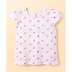 Babyhug 100% Cotton Knit Half Sleeves T-Shirts with Tropical Theme Polka Dots Print & Checks Pack of 3 - Light Blue Pink & White