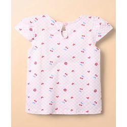 Babyhug 100% Cotton Knit Half Sleeves T-Shirts with Tropical Theme Polka Dots Print & Checks Pack of 3 - Light Blue Pink & White