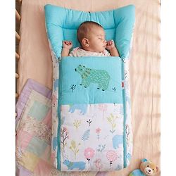 Babyhug Premium Muslin Sleeping Bag Bear Print - Multicolor| Easy Zipper Closure| New Born Gifting| Boys & Girls| Warm and Cozy| Travel Friendly