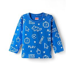 Babyhug Cotton Knit Full Sleeves Night Suit with Text Print - Blue