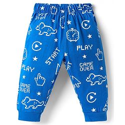 Babyhug Cotton Knit Full Sleeves Night Suit with Text Print - Blue