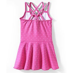 Babyhug Water Repellant Sleeveless Frock Style Swimsuit  With Polka Dot Print - Pink