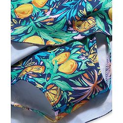 Babyhug Frill Sleeves Water Repellent Frock Swimsuit with Tropical Theme Print - Navy Blue