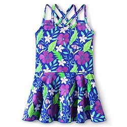 Babyhug Water Repellant Sleeveless Frock Swimsuit With Floral Print - Purple