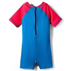 Babyhug Half Raglan Sleeves Legged Swimsuit with Animal Print - Navy Blue & Red