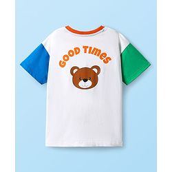 Babyhug 100% Cotton Knit Half Drop Shoulder Sleeves T-Shirt with Text Print - White