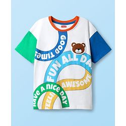 Babyhug 100% Cotton Knit Half Drop Shoulder Sleeves T-Shirt with Text Print - White