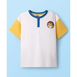 Babyhug 100% Cotton Knit Half Drop Shoulder Sleeves Henley T-Shirt with Front & Back Animal Print - White