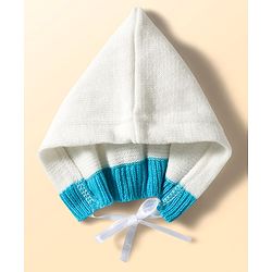 Babyhug Knit Full Sleeves Striped Front Open Sweater Set with Pair of Socks & Cap - Royal Blue & White