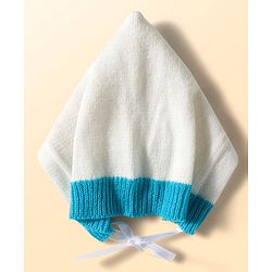 Babyhug Knit Full Sleeves Striped Front Open Sweater Set with Pair of Socks & Cap - Royal Blue & White