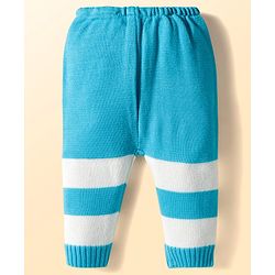 Babyhug Knit Full Sleeves Striped Front Open Sweater Set with Pair of Socks & Cap - Royal Blue & White