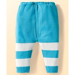 Babyhug Knit Full Sleeves Striped Front Open Sweater Set with Pair of Socks & Cap - Royal Blue & White